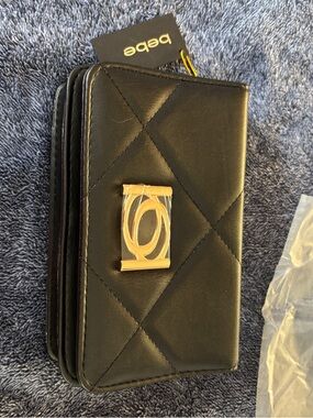 NWT Bebe Black Quilted Wallet with Gold Accent Hardware